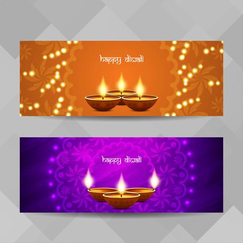 Abstrakt Happy Diwali religiösa banderoller uppsättning vektor