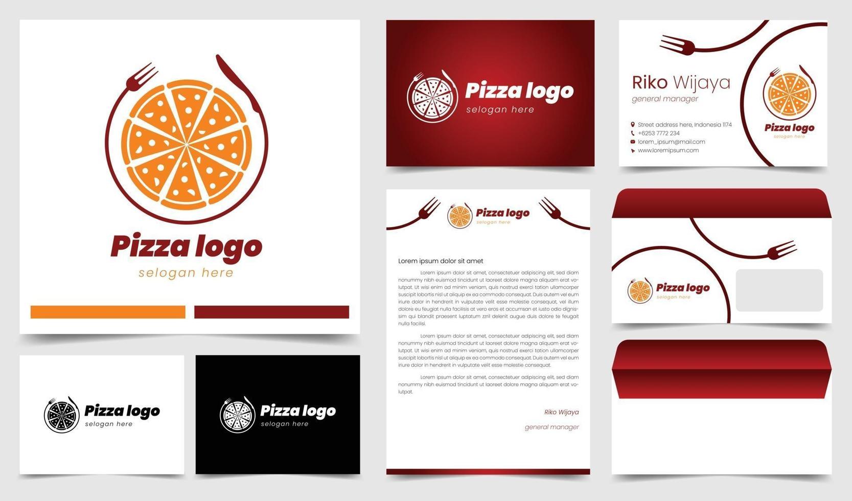 pizza logotyp med företagsidentitet vektor