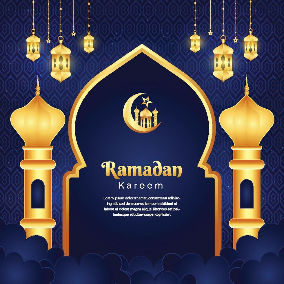 schöner realistischer schwarz-goldener Ramadan-Kareem-Hintergrund mit Laternen vektor