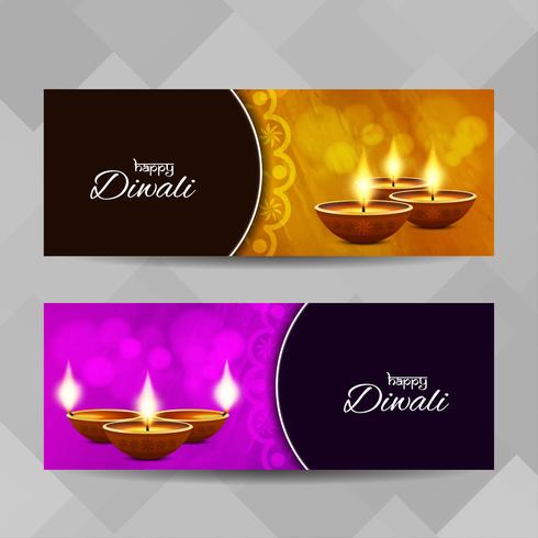 Abstrakt Happy Diwali religiösa banderoller uppsättning vektor