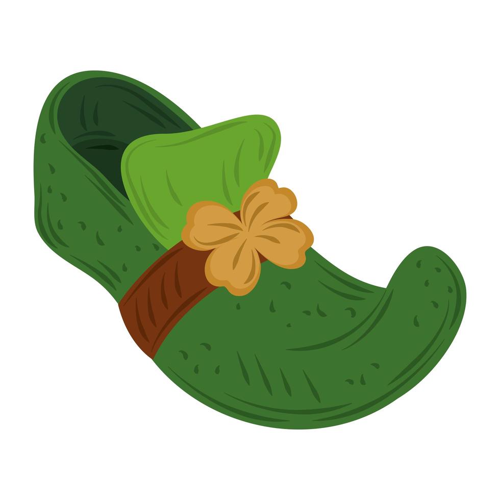 Happy St Patricks Day Kobold Schuh mit Klee Symbol Symbol flachen Vektor