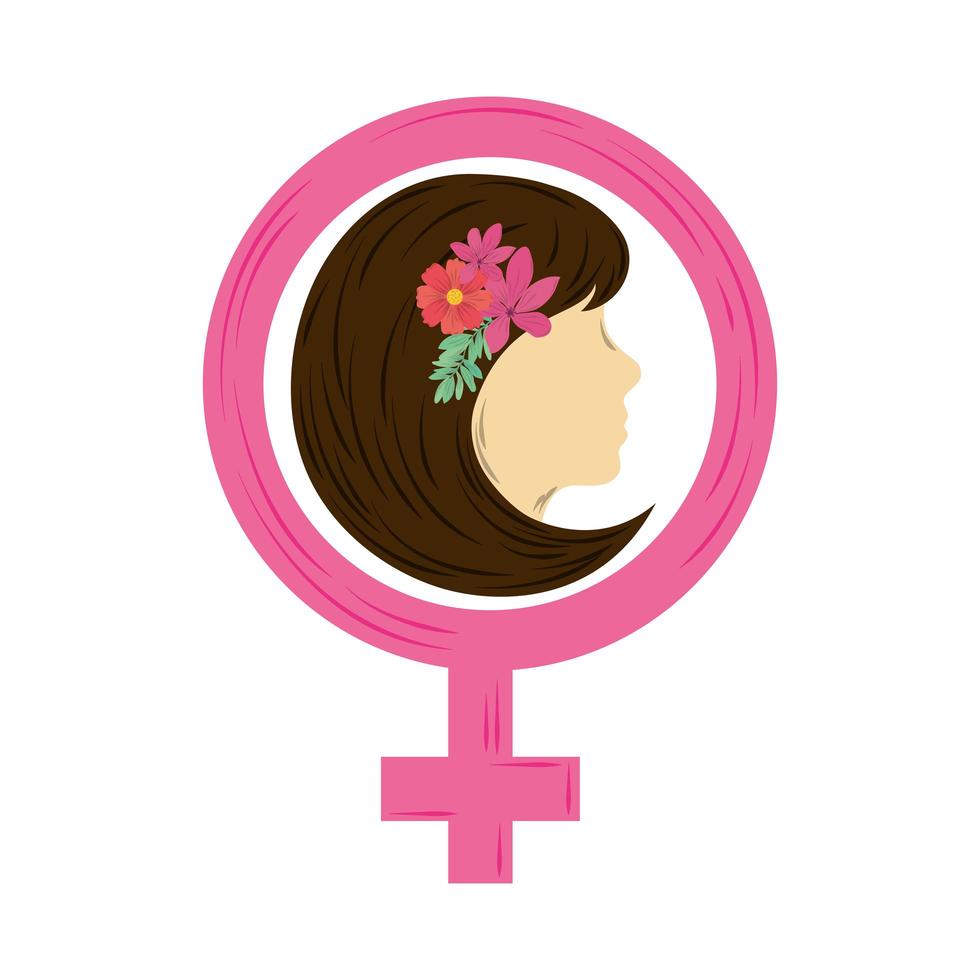 kvinnors dag huvud kvinna med blommor inuti kön symbol vektor