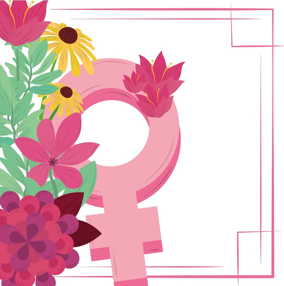 kvinnors rosa kön kvinnlig och blommor gratulationskort vektor