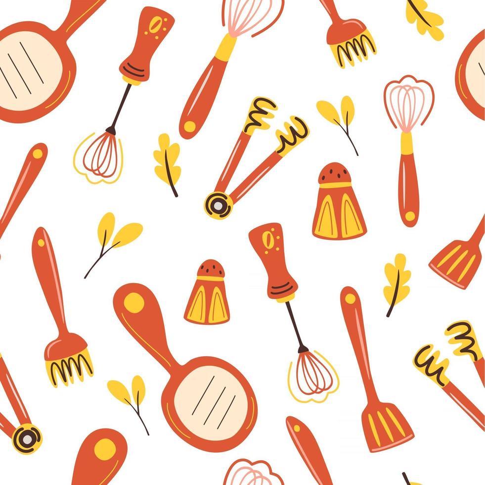 nahtloses Muster mit Küchenwerkzeugen Kochutensilien Hintergrundmuster mit Küchenzubehör Ausrüstung Utensilien Hintergrund für Restaurant Menü Textil Tapeten Vektor-Illustration vektor