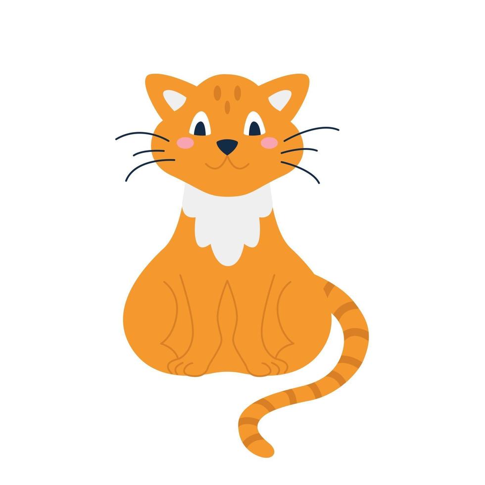 söt orange katt sitter på en vit bakgrundsbild i en platt stil inredning för barnens affischer vykort kläder och interiör vektor