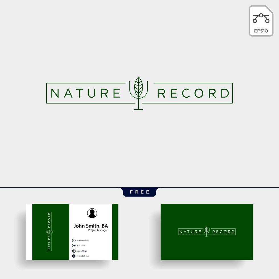 Natur Rekord Blatt Studio Linie Abzeichen einfache Logo-Vorlage Vektor-Illustration Symbol Element mit Visitenkarte vektor