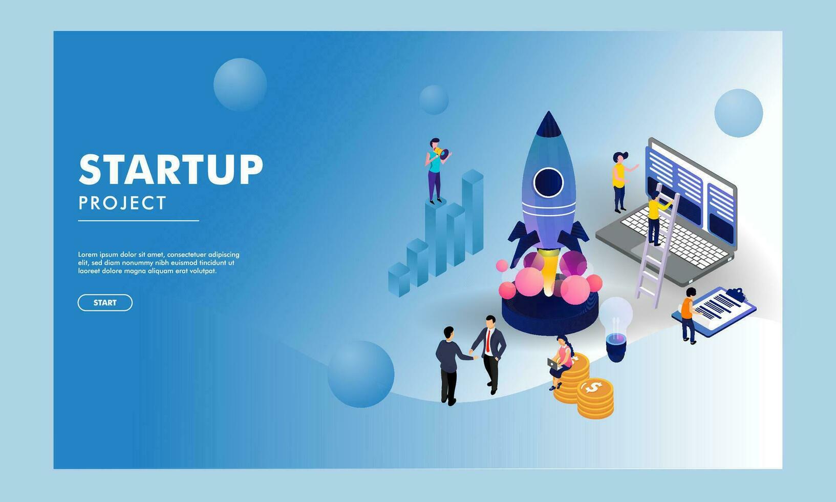 Geschäft Anfang Projekt basierend Landung Seite mit Illustration von Neu Unternehmer Analyse seine Unternehmen Wachstum oder Erfolg. vektor