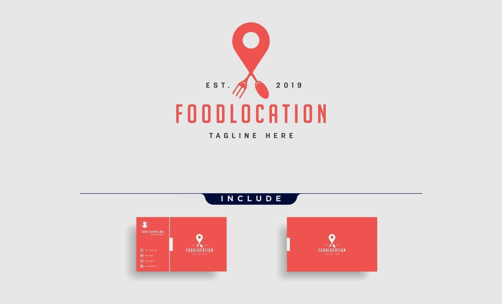 Lebensmittel Pin Navigation einfache flache Luxus Logo Design Vektor Icon Element Logo mit Visitenkarte