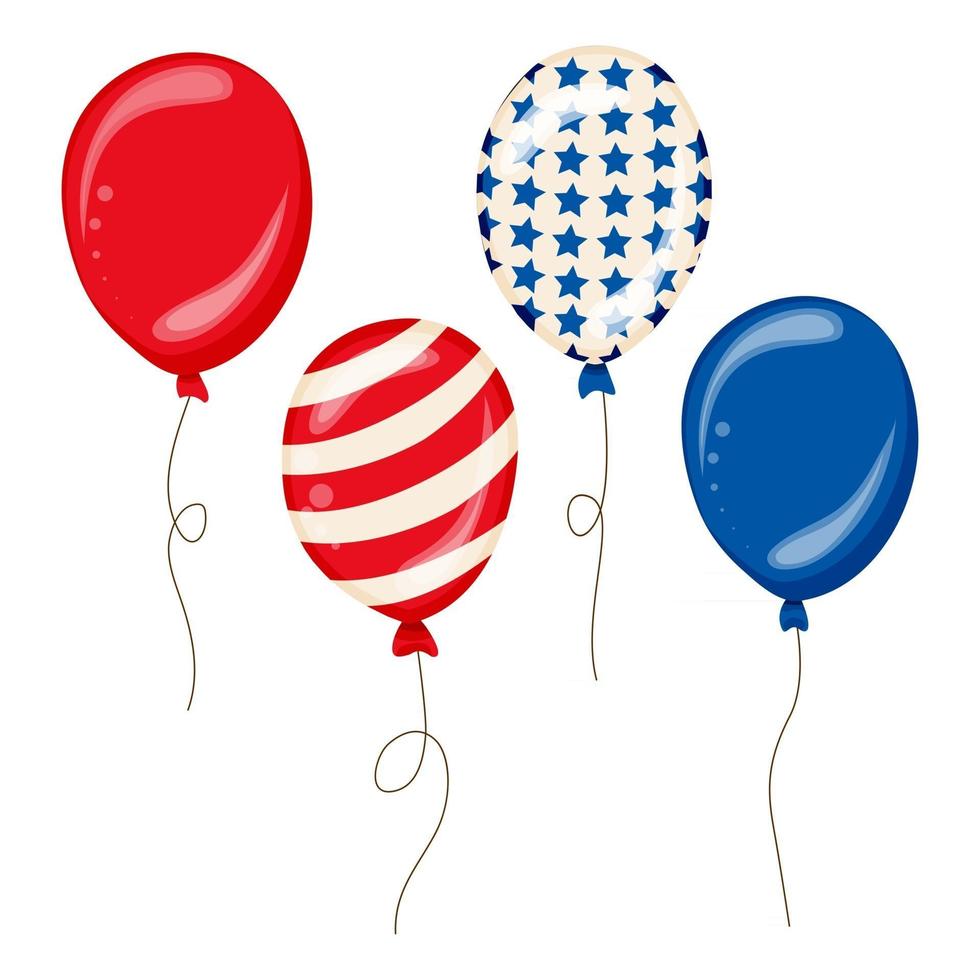 fliegende glänzende USA-Flaggenmusterballons mit 4. Juli vereinigten erklärten Unabhängigkeitstag amerikanischer Nationalfeiertagskonzept-Vektorillustration vektor