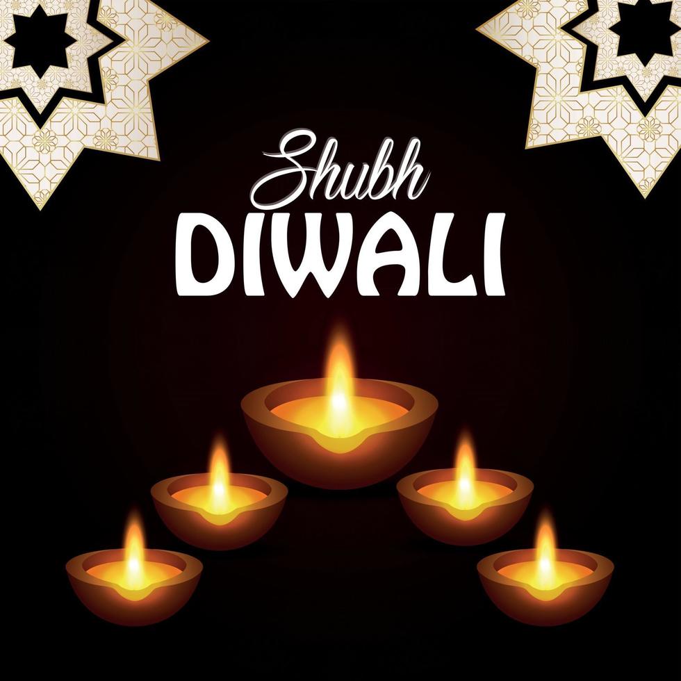 Shubh Diwali Feier Hintergrund mit Diwali Öllampe auf kreativem Hintergrund vektor