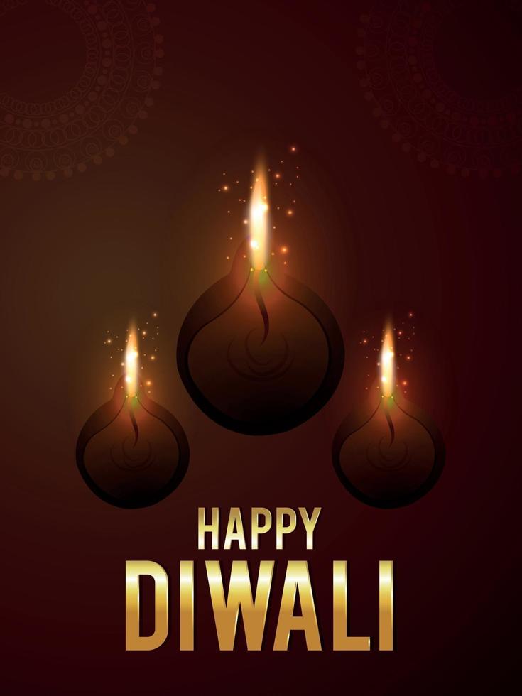 glad diwali firar flygblad med kreativa diya vektor