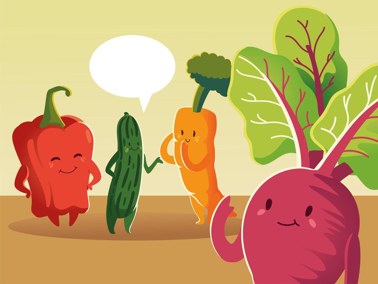 Gemüse Cartoon Karotte Tomaten Pfeffer Gurke und Rettich detailliert vektor