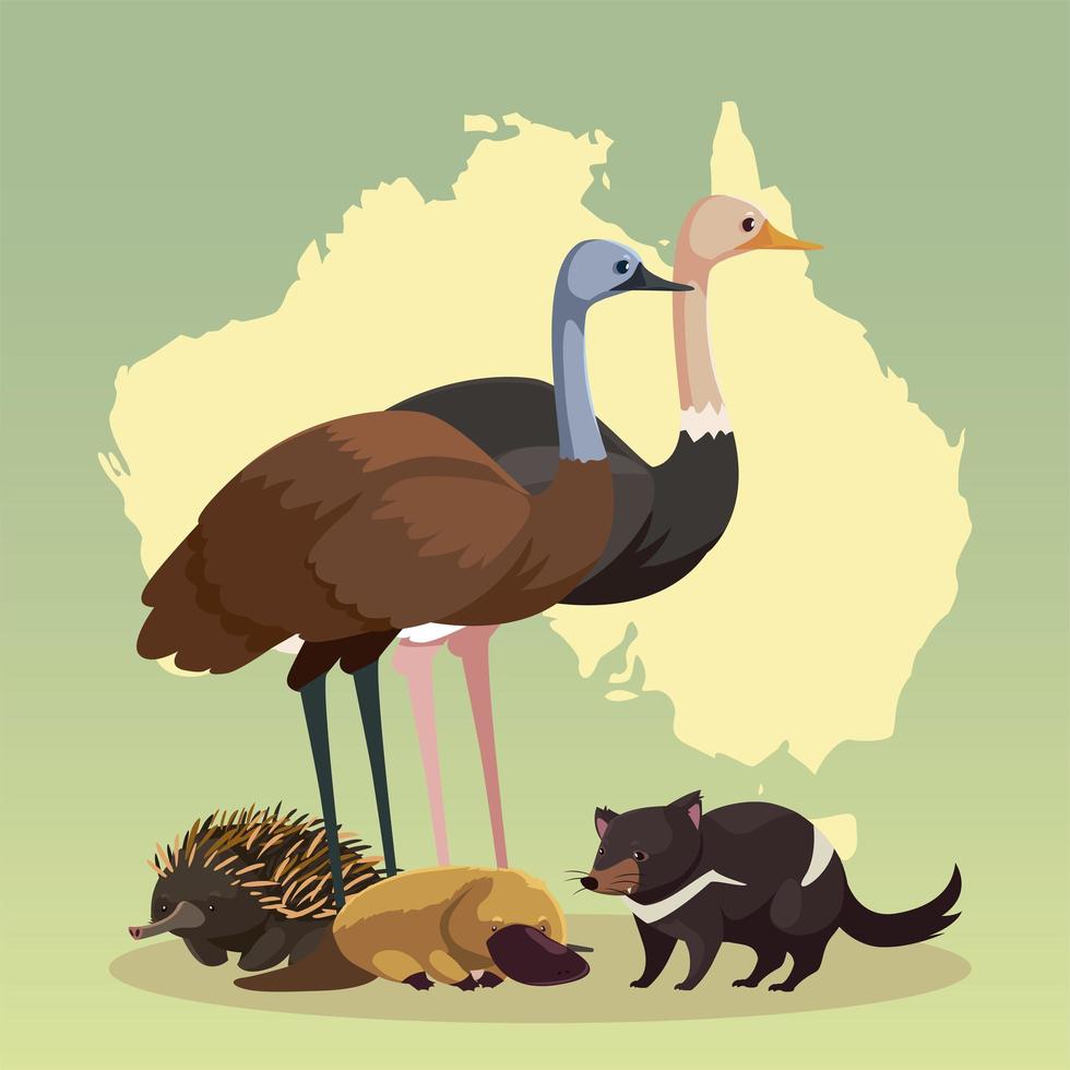 australische Kontinent Karte Lebensraum Tiere Fauna und Tierwelt vektor
