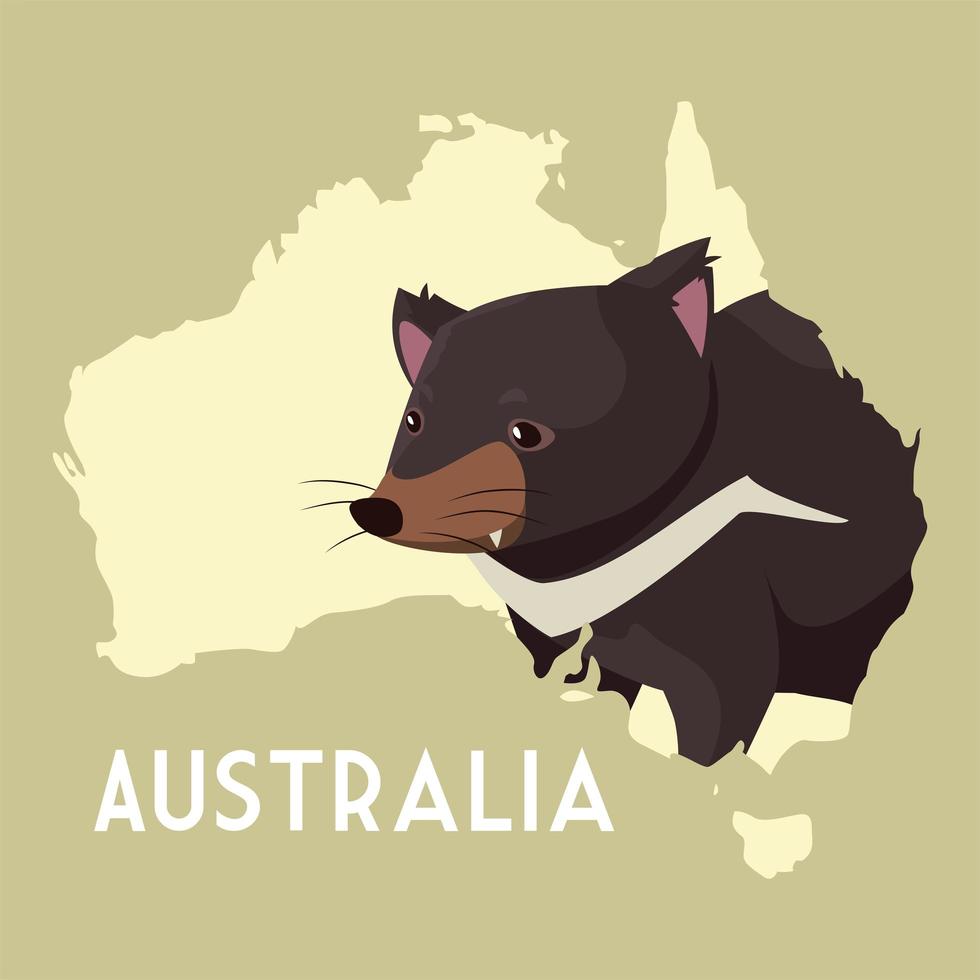 Tasmanian Devil Australischer Kontinent Karte Tier Tierwelt vektor