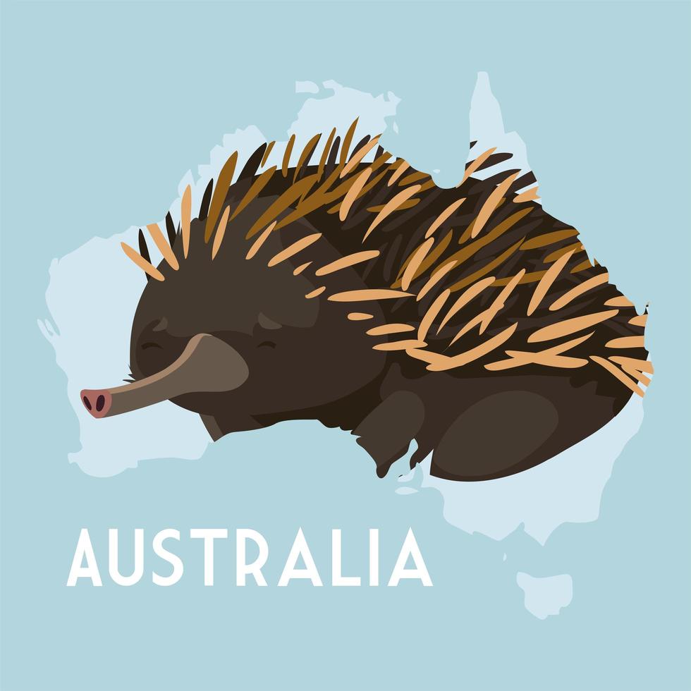 Karte des australischen Kontinents Igel Tier Tierwelt vektor