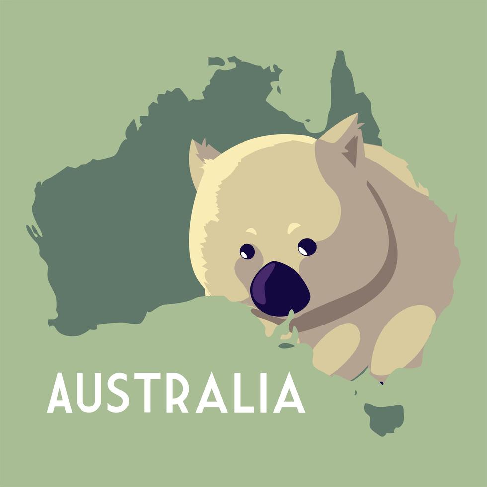 Wombat australischen Kontinent Karte Tier Tierwelt vektor