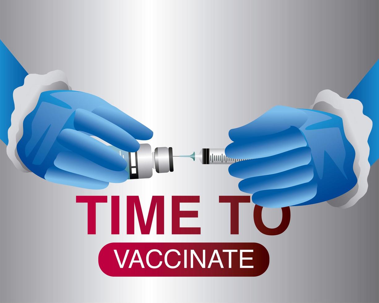 världsvaccin händer medicinska med injektionsflaskans sprutskydd mot covid 19 vektor