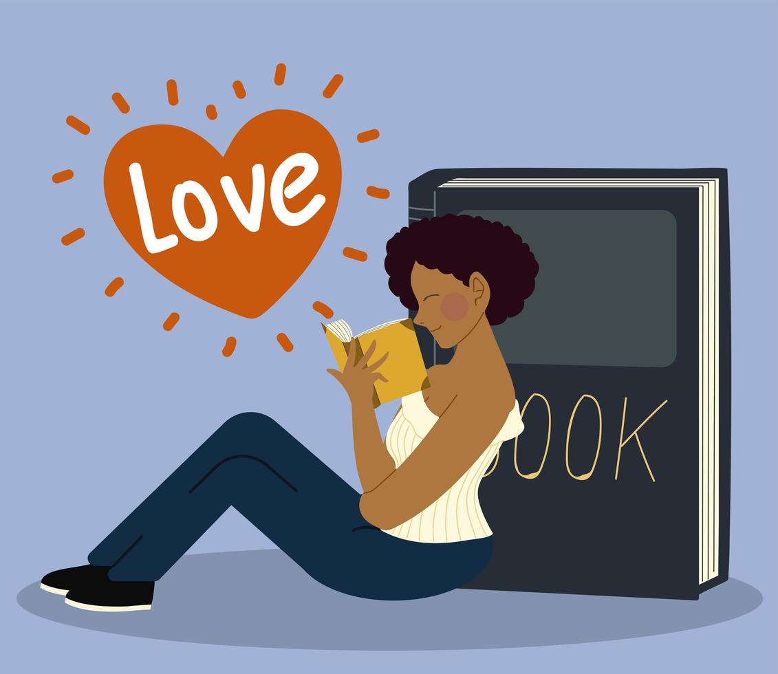 glad kvinna läser bok porträtt kärlek läst vektor