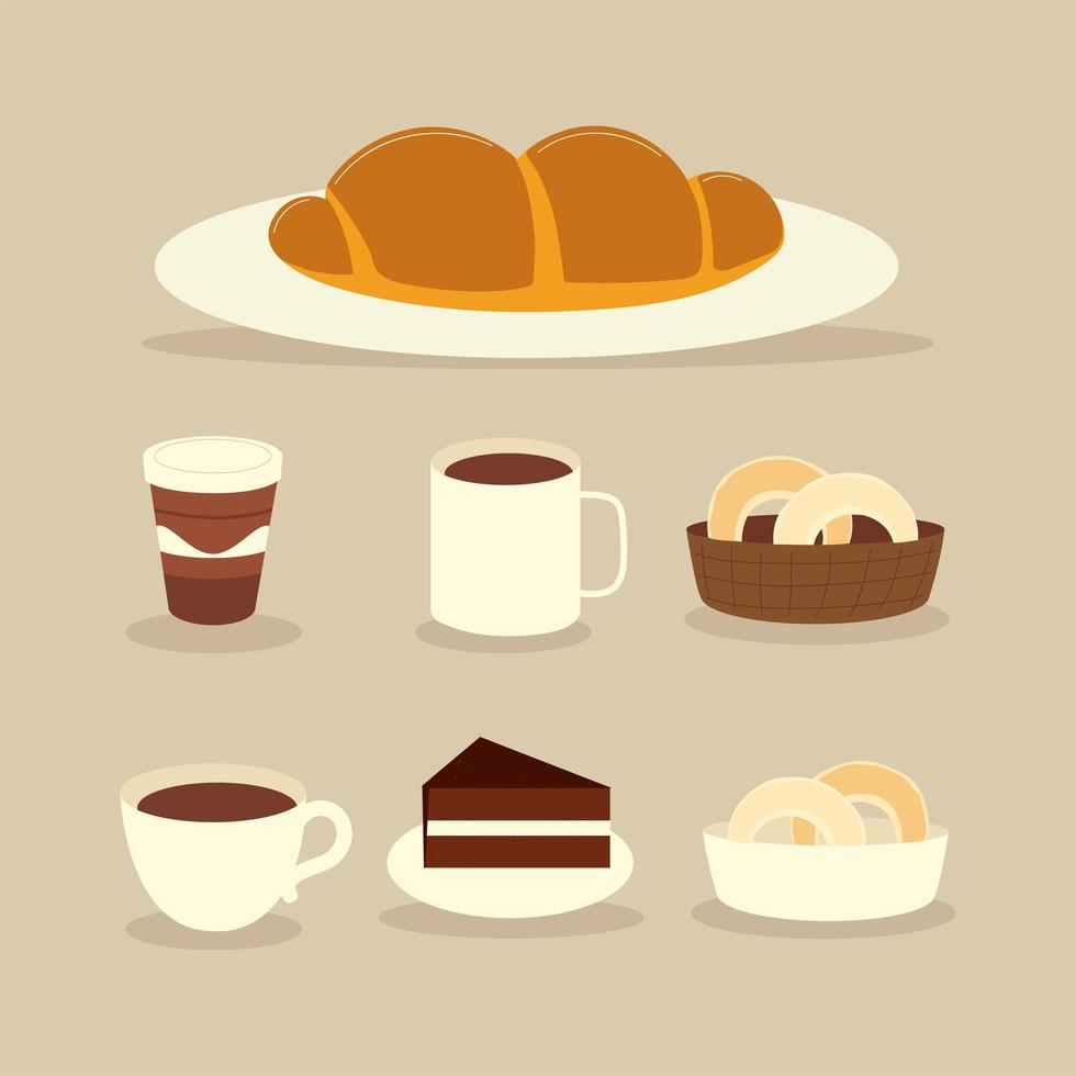 Restaurant Croissant Kuchen Kaffeetasse Icon Set vektor