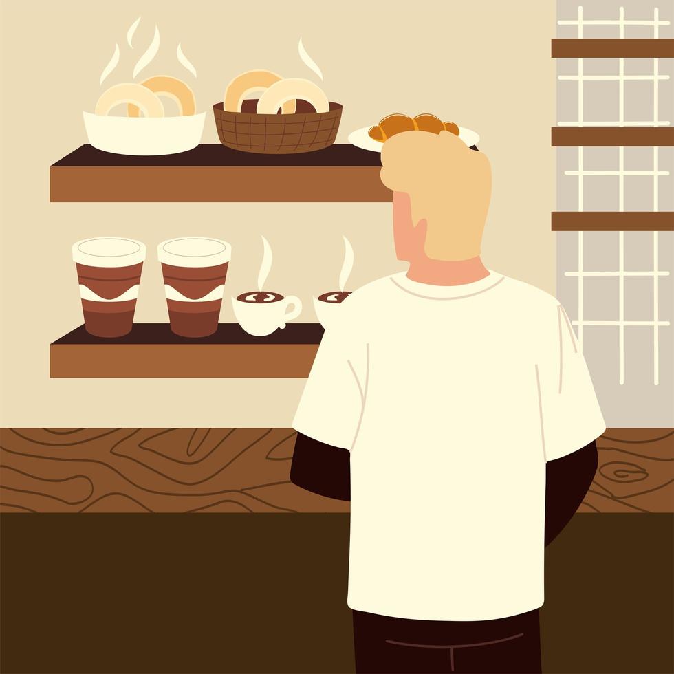 Der Kunde des Coffeeshops wählt Speisen und Getränke vektor