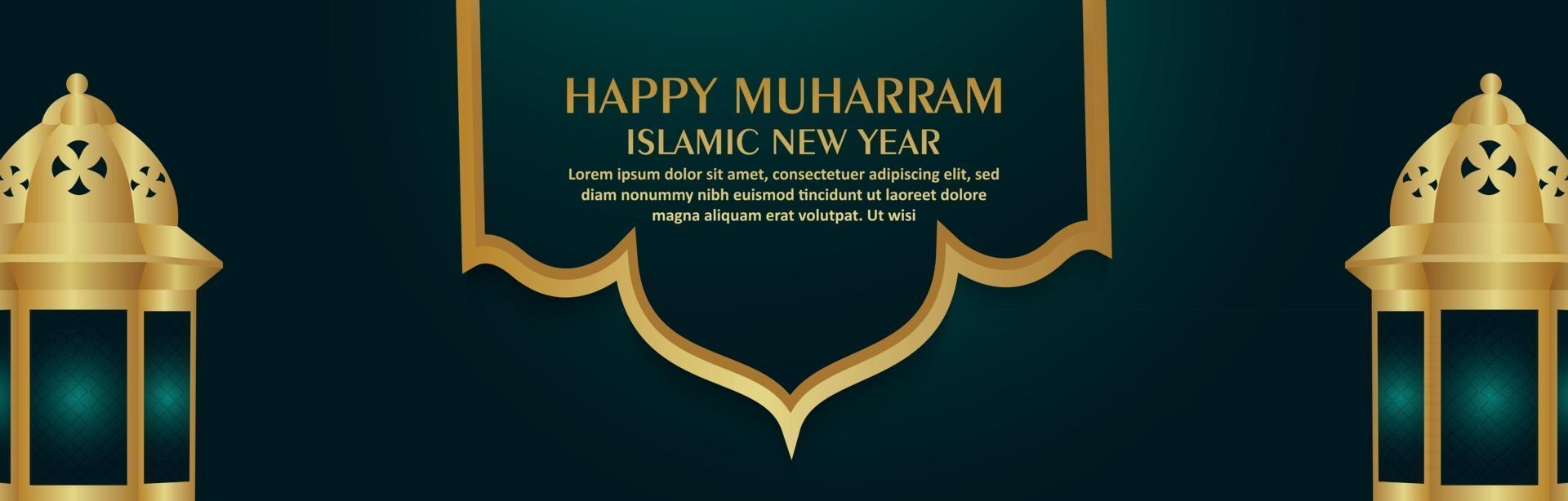 islamiskt nyårsfirande realistisk banner med gyllene lykta vektor