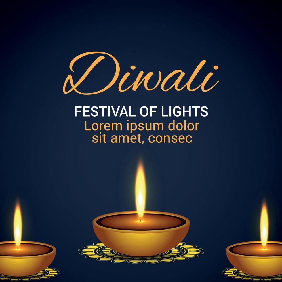 indisk festival glad diwali firande gratulationskort med diwali diya vektor
