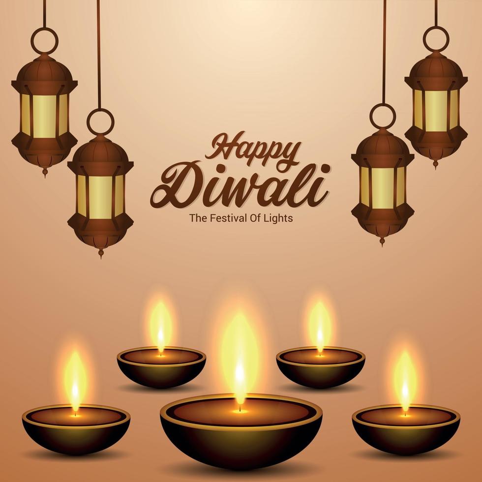 lycklig diwali indisk festival firande gratulationskort med diwali diya vektor