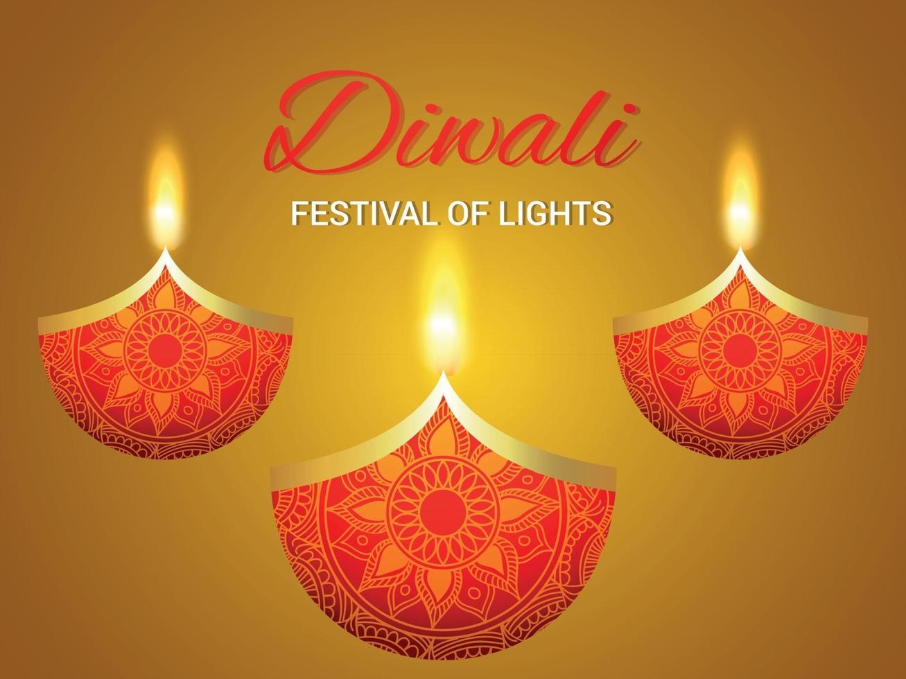 diwali festival för ljus firande gratulationskort med vektorillustration av diwali diya vektor