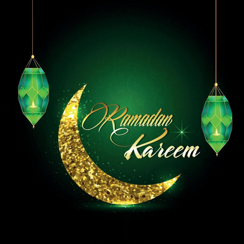 Ramadan Kareem Einladungsgrußkarte mit islamischer Laterne auf kreativem Hintergrund vektor