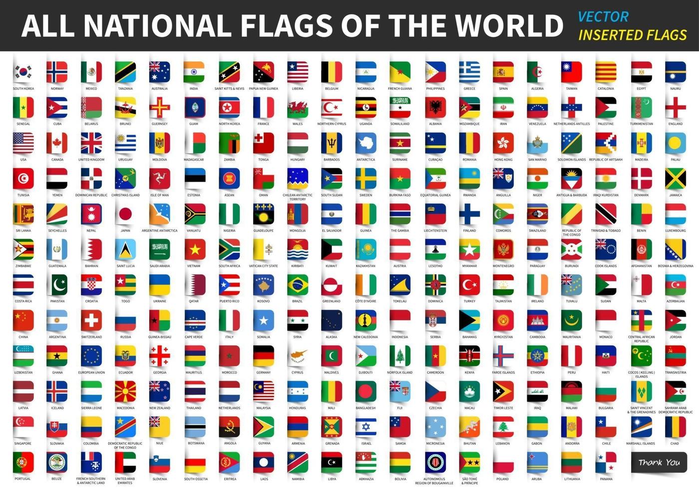 Alle offiziellen Nationalflaggen der Welt haben einen Designvektor eingefügt vektor