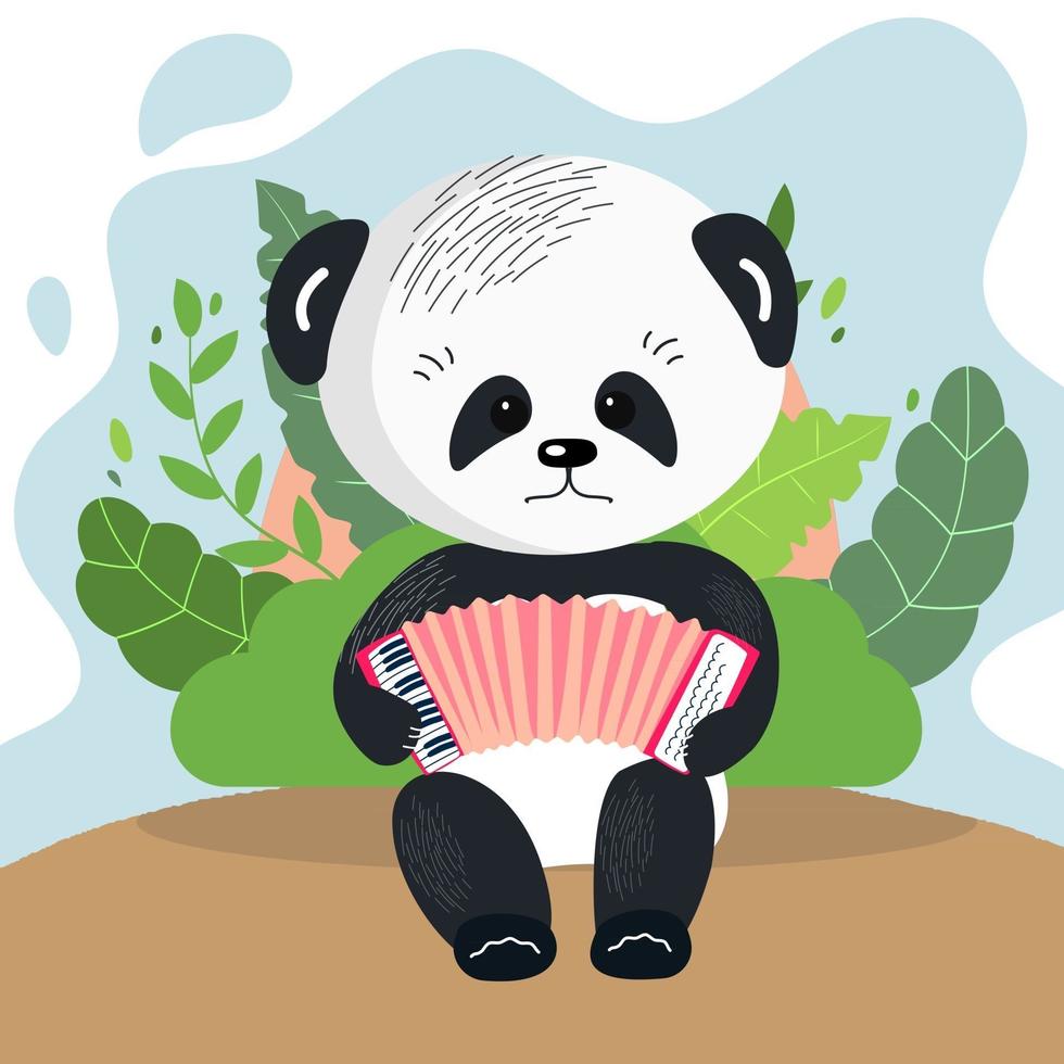 niedlicher Panda spielt das kleine Akkordeon-Tier mit einem Musikinstrument, das auf der Hintergrundvektorillustration im Karikaturstil lokalisiert wird vektor