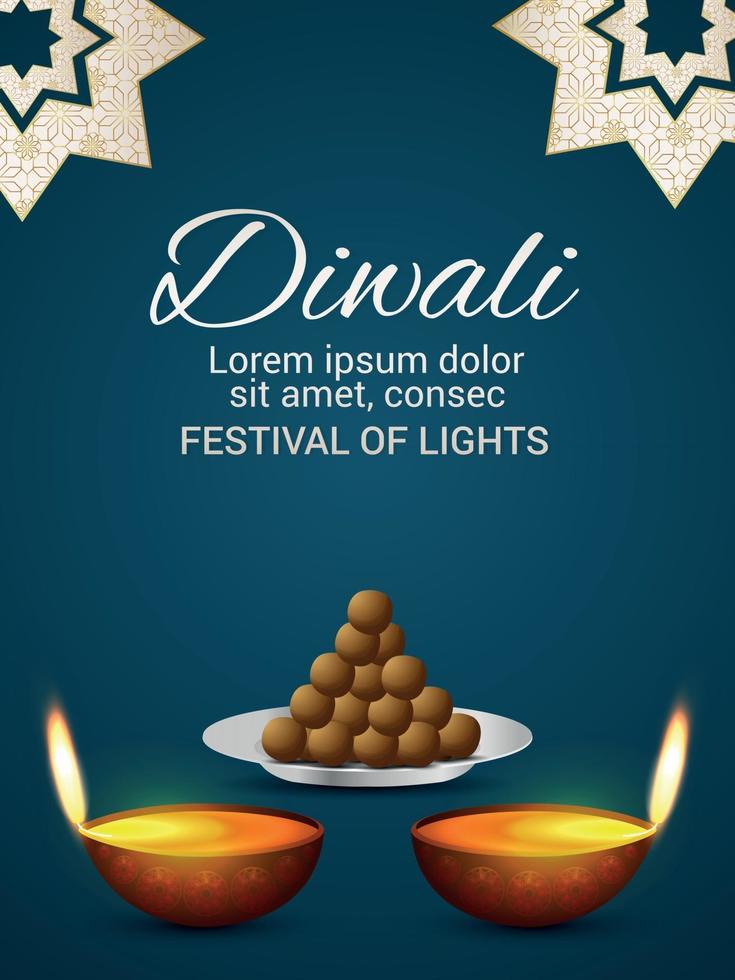 glad diwali festival för ljus firande flyer med diwali diya vektor