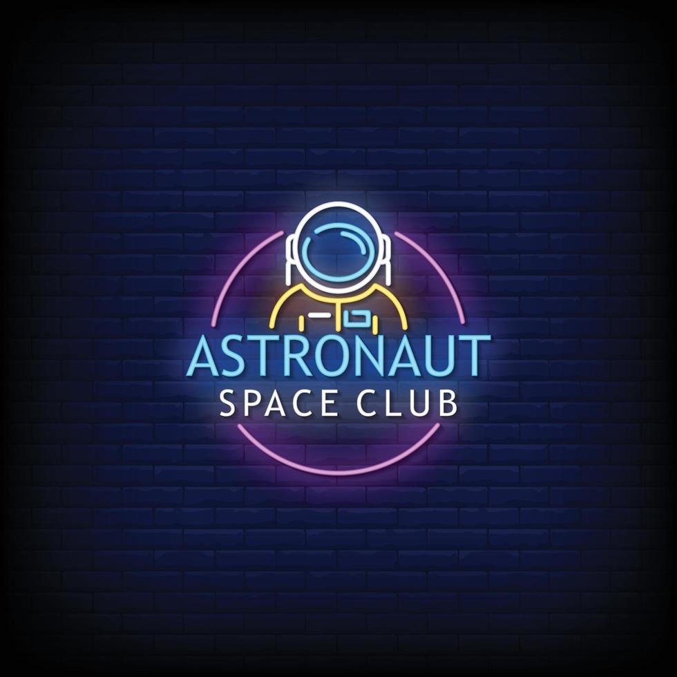 Astronaut Space Club Leuchtreklamen Stil Text Vektor