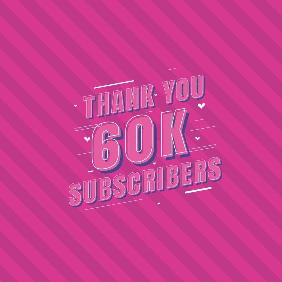 tack 60 000 prenumeranter firande gratulationskort för 60000 sociala prenumeranter vektor