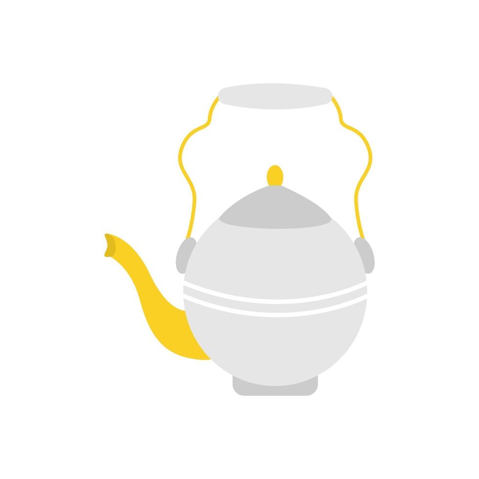 elegant vintage rund tekanna med handtag i grå gul färg på vit bakgrund vektor platt bild ikon kök tema inredning