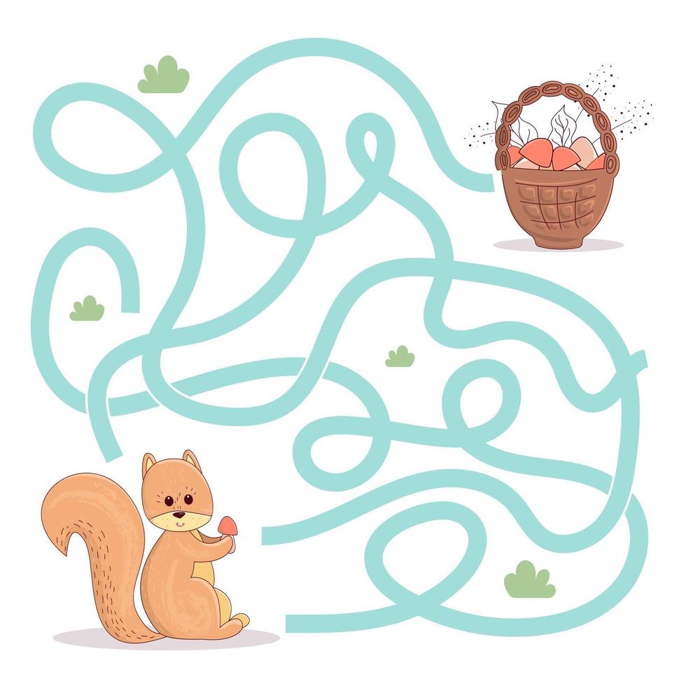 niedliches Cartoon Eichhörnchen Labyrinth Spiel Labyrinth lustiges Spiel für Kinder Bildung Vektor-Illustration vektor