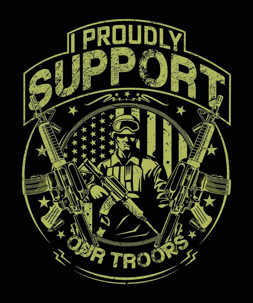 jag stolt Stöd vår trupper veteran- t skjorta design vektor