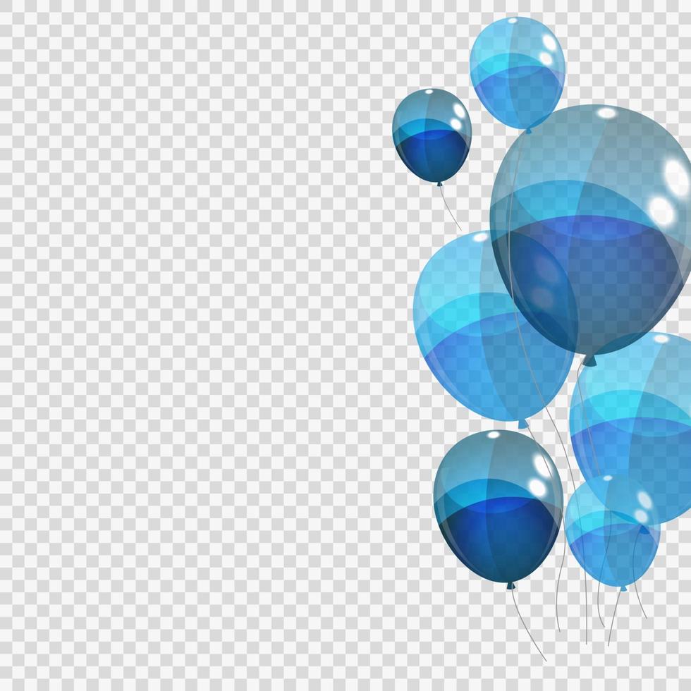 grupp och grupp av blå glansiga heliumballonger isolerade vektor