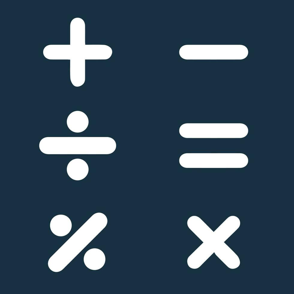 Basic mathematisch Symbol. Plus und Minus Symbol Satz. Mathematik Symbol. gleich Symbol. hinzufügen unterzeichnen. multiplizieren Symbol. Aufteilung, Taschenrechner Taste, Geschäft Finanzen Konzept. isoliert Gelb und dunkel Blau vektor