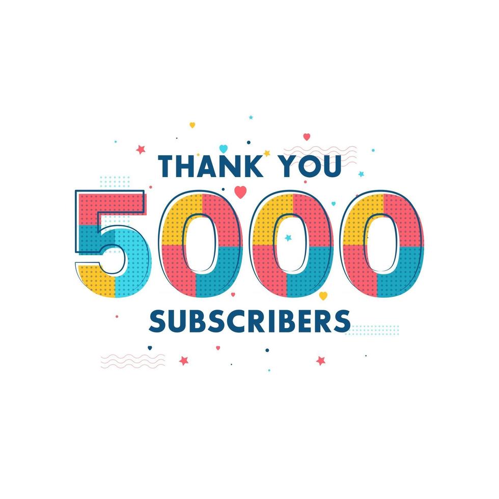 tack 5000 prenumeranter firande gratulationskort för 5k sociala prenumeranter vektor