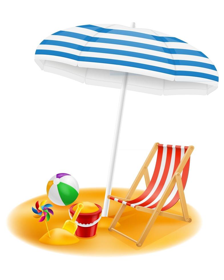Strand Attribute Regenschirm und Liegestuhl Lager Vektor-Illustration isoliert auf weißem Hintergrund vektor