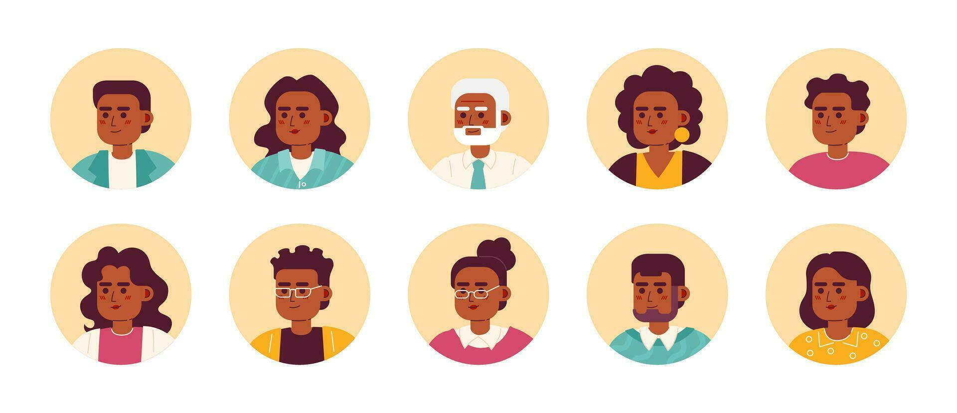 mångfald av Afroamerikan människor semi platt Färg vektor karaktär huvuden packa. färgrik avatar ikoner. redigerbar tecknad serie stil känslor. enkel fläck illustration bunt för webb grafisk design