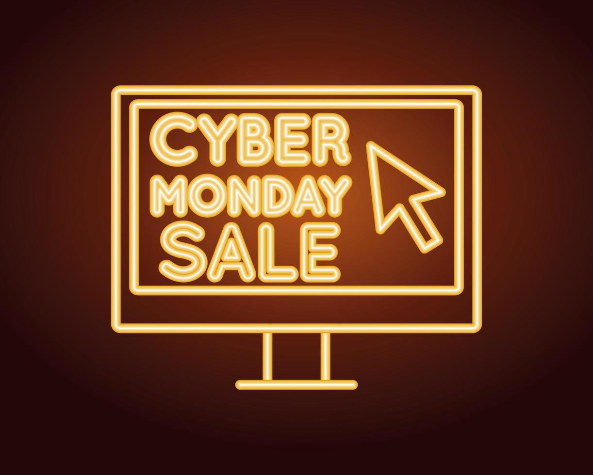 Cyber Montag Verkauf Neonlicht mit Desktop vektor
