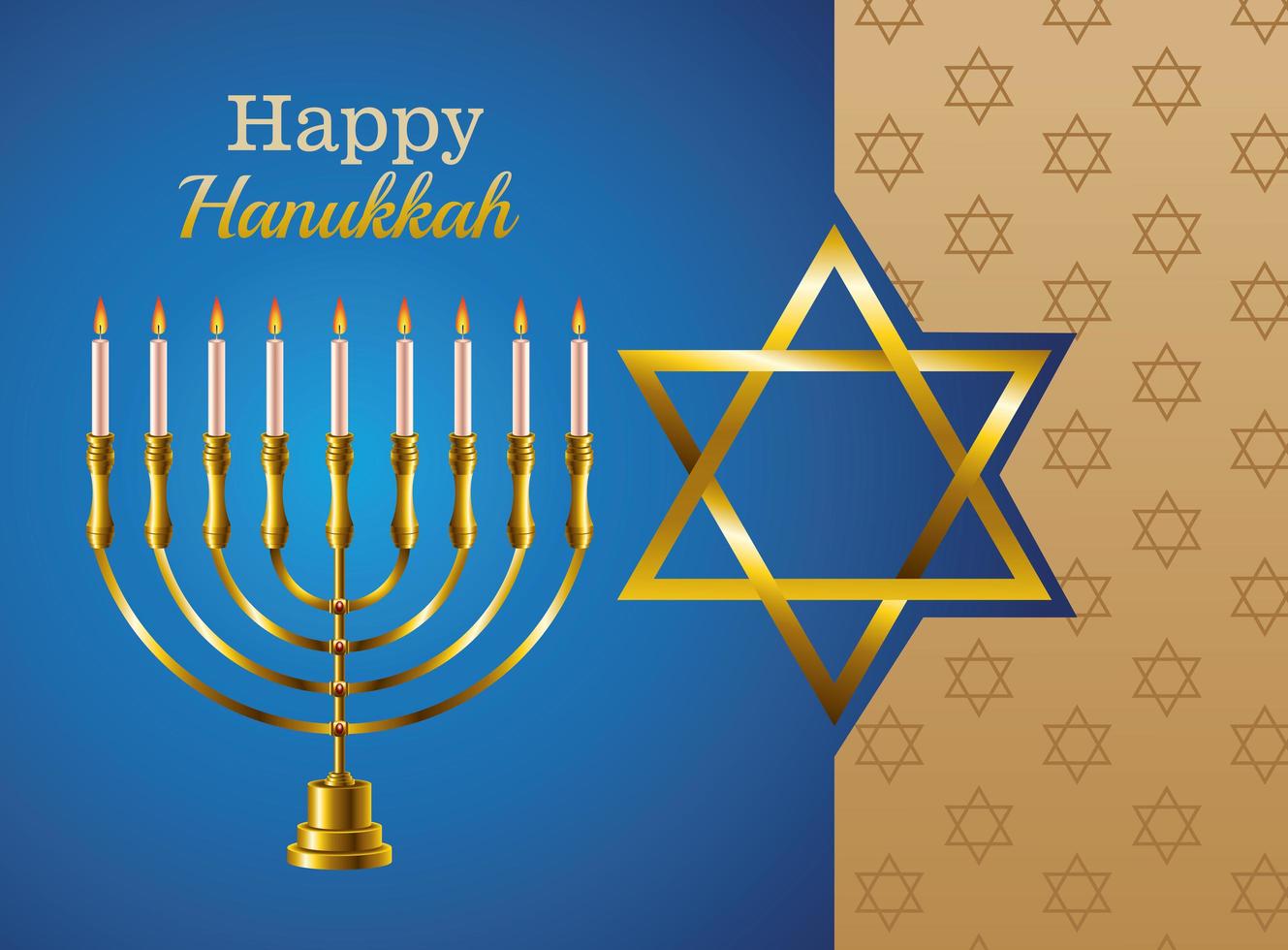 glatt Hanukkah firande kort med kandelaber och gyllene stjärna vektor