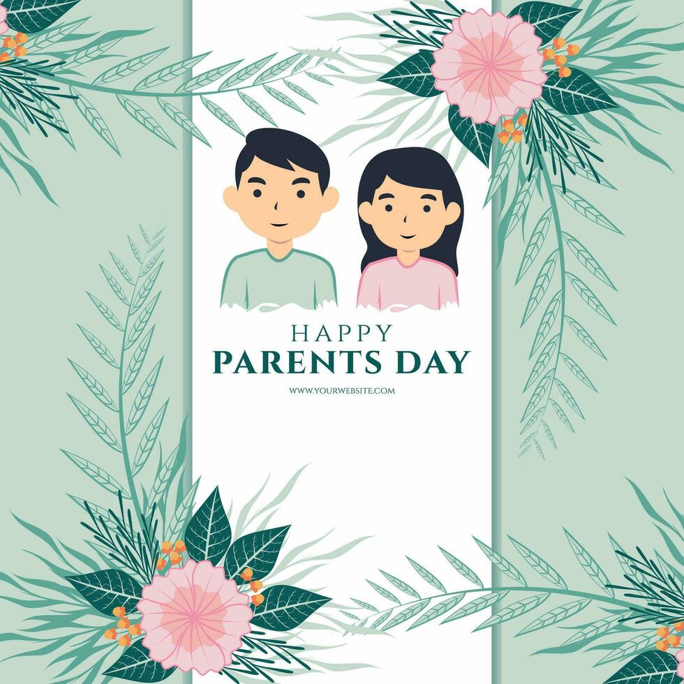 glücklich Eltern Tag Konzept Vorlage Design mit eben Charakter und Blume Vektor Hintergrund Illustration