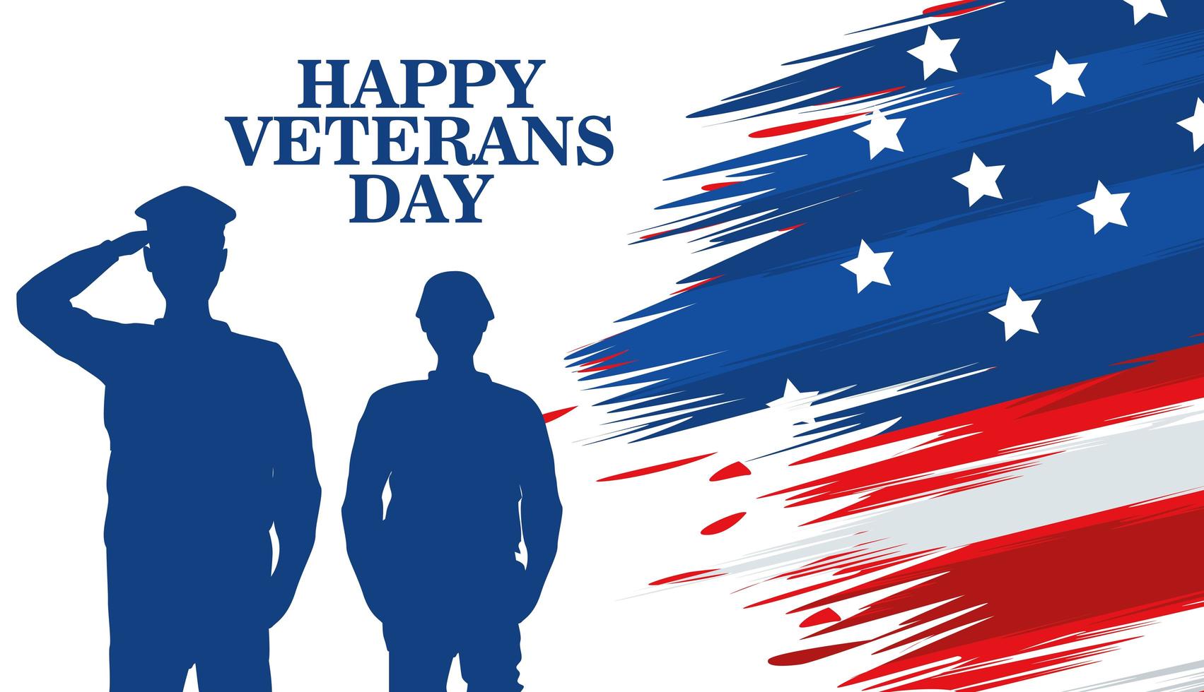 Happy Veterans Day Feier mit Militäroffizier salutieren und Soldat vektor