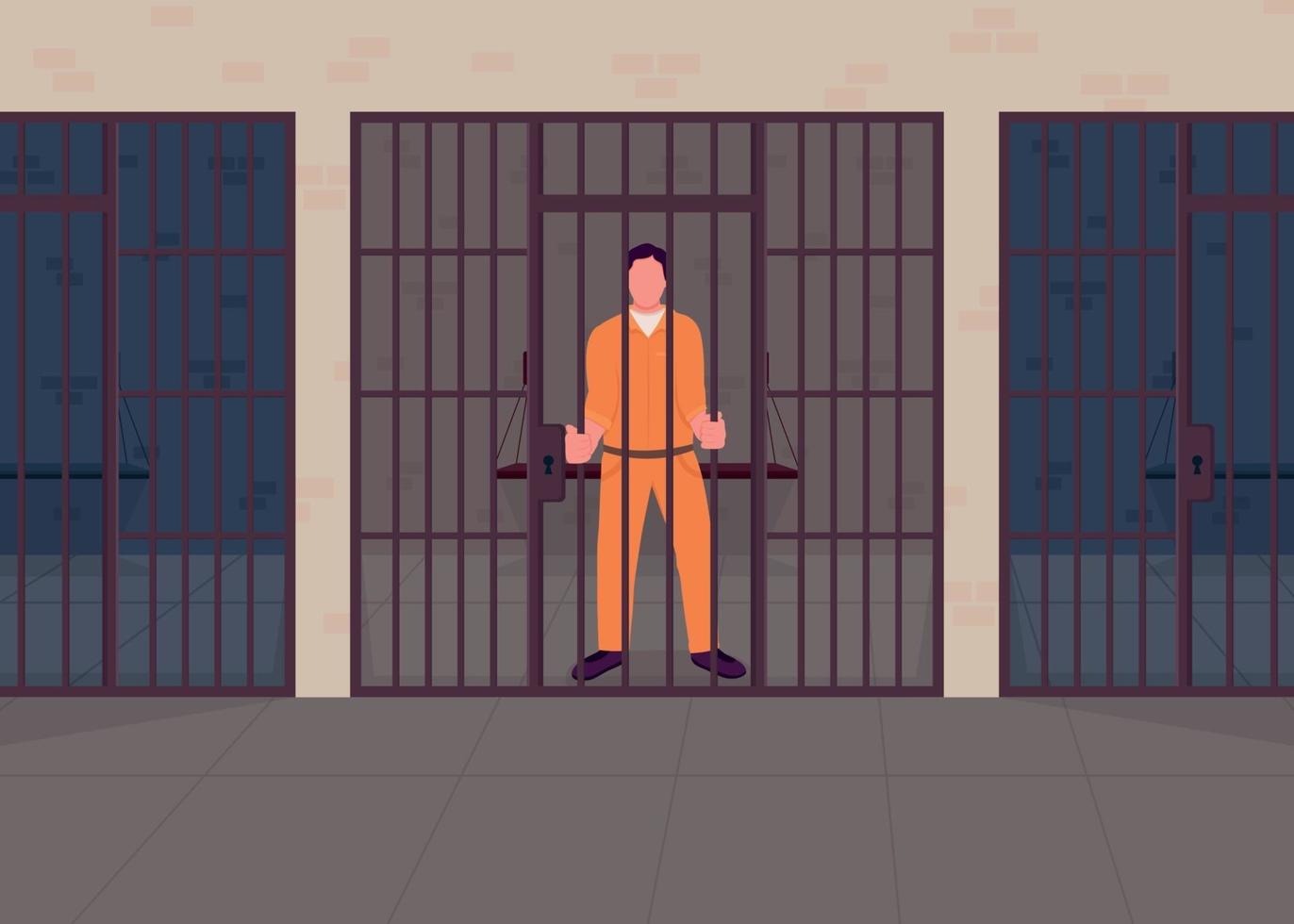 kriminell i fängelset platt färg vektorillustration vektor