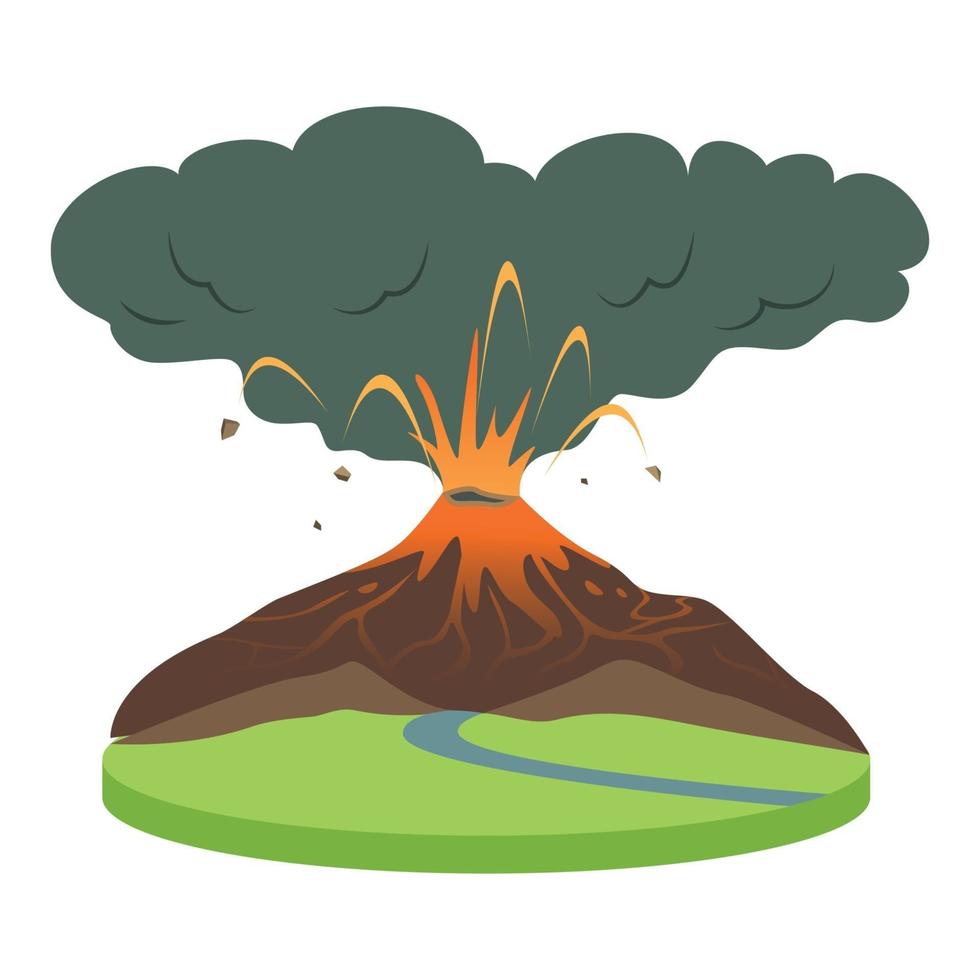Vulkanausbruch in der ländlichen Karikaturvektorillustration vektor