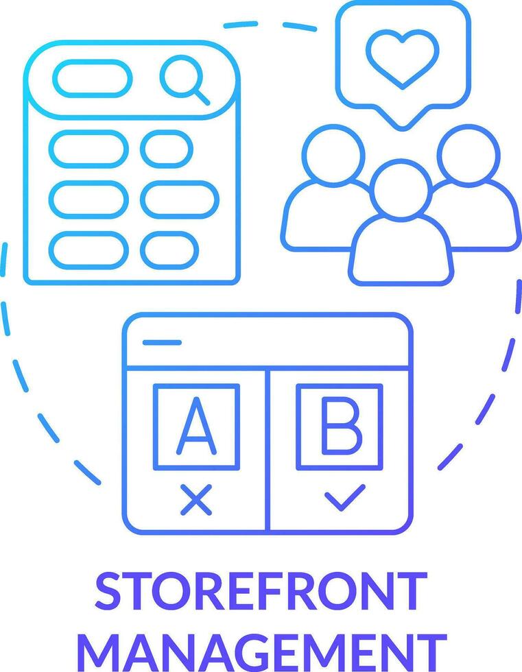 skyltfönster förvaltning blå lutning begrepp ikon. operationer kontrollera. uppkopplad affär förvaltning service abstrakt aning tunn linje illustration. isolerat översikt teckning vektor