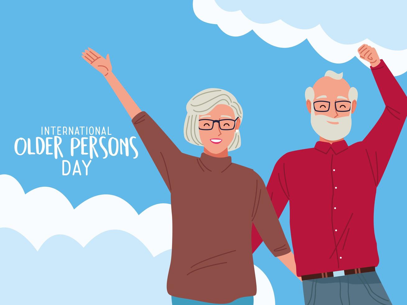 Internationaler Tag der älteren Personen, der mit altem Paar feiert und Wolken feiert vektor